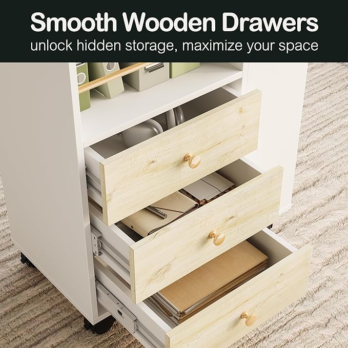 3 Drawers, 20" Wood Lateral Filing Cabinet with Lockable Wheels - Image 3