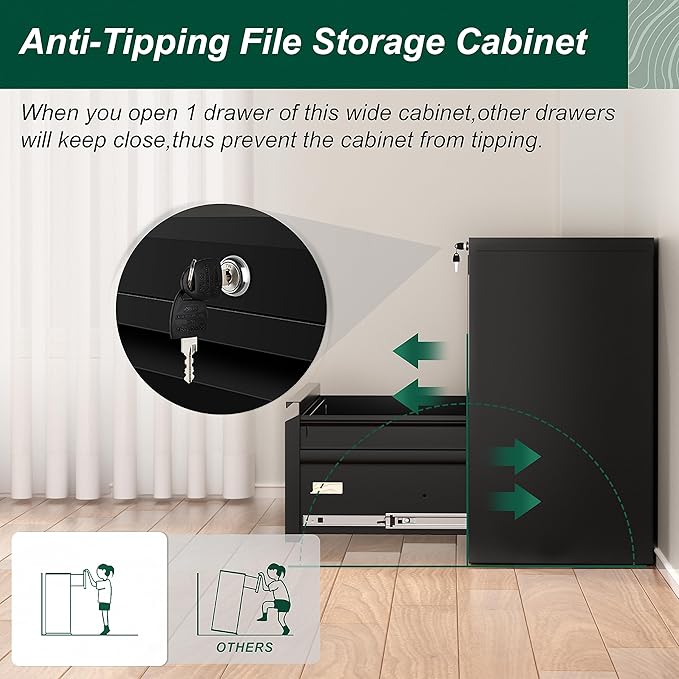 Superday Metal Lateral File Cabinet with Lock, 2 Drawer - Image 3