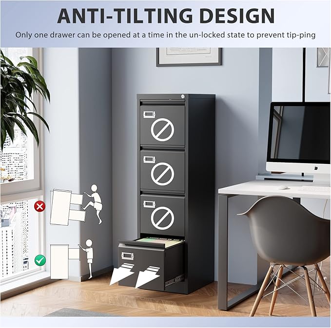 4 Drawer File Cabinet, Filing Cabinets for Home Office - Image 3