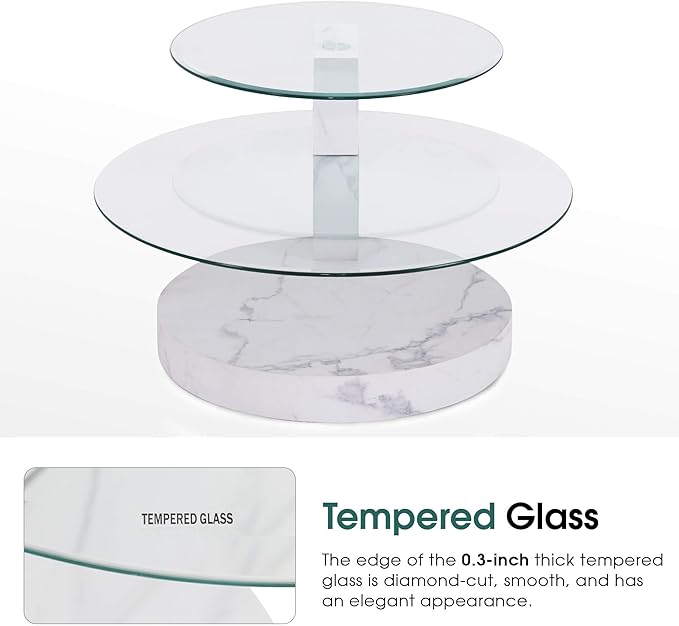 Glass Round Coffee Table with Storage - Image 3