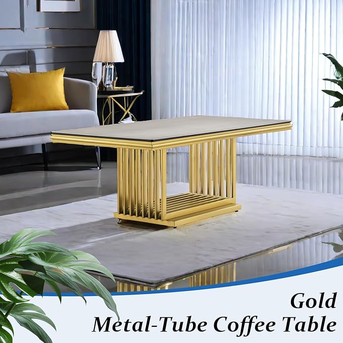 Gold and Beige Coffee Table Set of 3 - Image 3