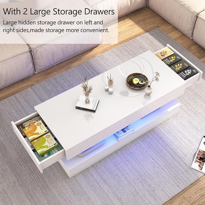 47.3IN High Glossy LED Coffee Table - Image 3