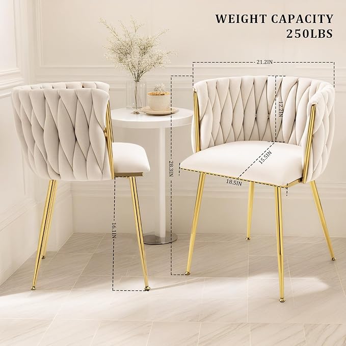 Set of 2, Accent Chairs with Gold Metal Legs - Image 3