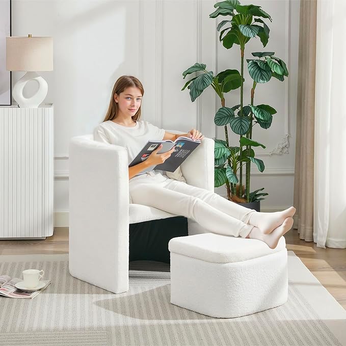 Barrel Accent Chair with Storage Ottoman - Image 3