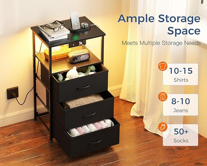 Night Stand Set 2, Bedside Tables with Charging Station - Image 2