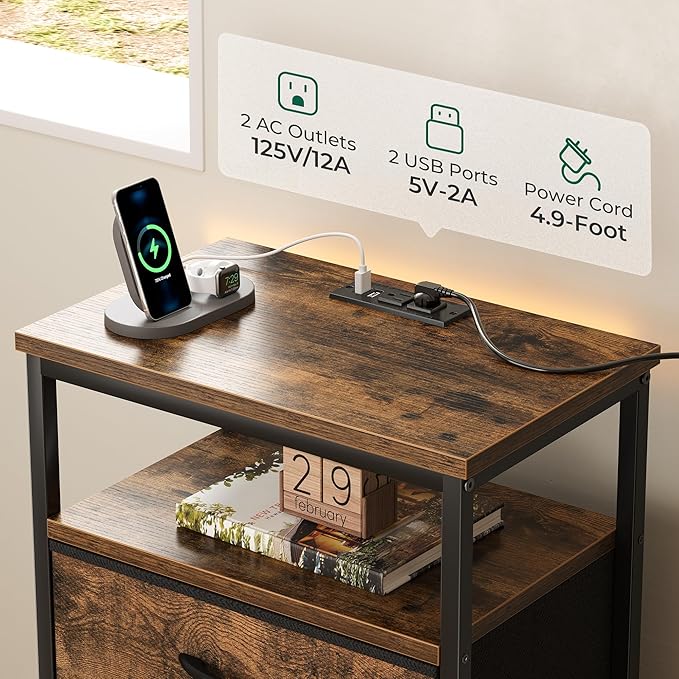 Night Stand with Charging Station, 4 Drawer Dresser for Bedroom - Image 2