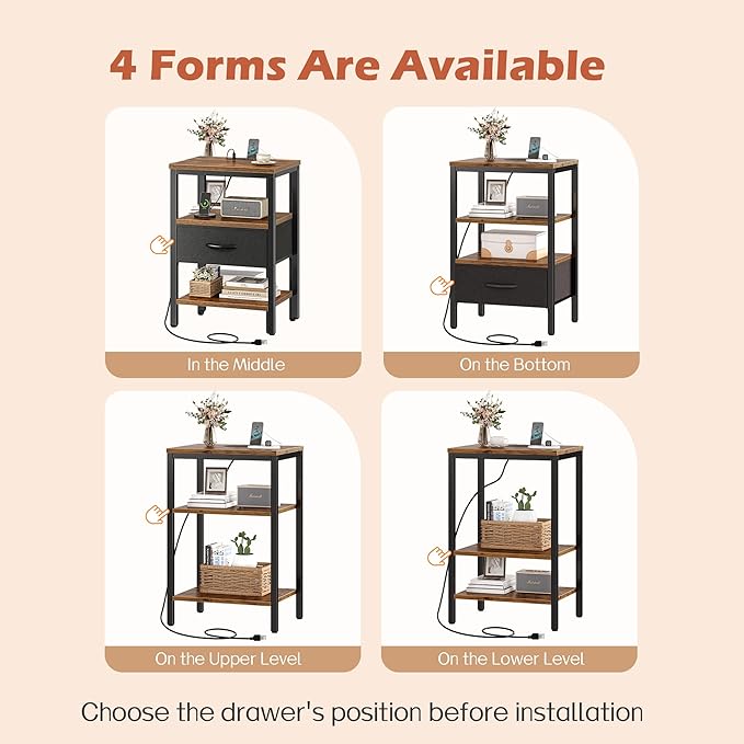 Night Stand for Bedroom, 3-Tier Storage End Table - Image 2