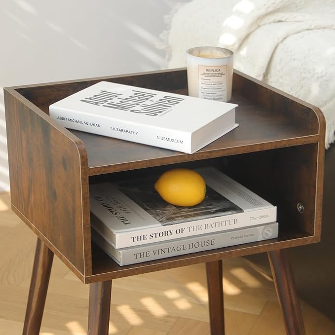 Mid Century Modern Side Table Bedroom with Storage - Image 2