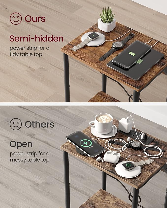 Nightstand with Outlets and USB Ports, Bedside Table with Storage Shelf - Image 2