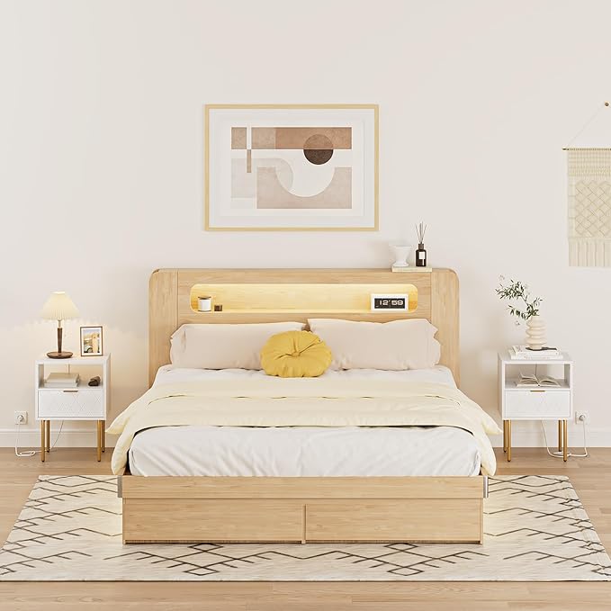 Modern Night Stand with Drawers, with Charging Station - Image 2