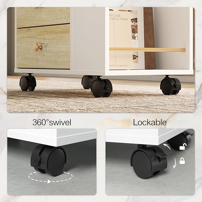 3 Drawers, 20" Wood Lateral Filing Cabinet with Lockable Wheels - Image 2