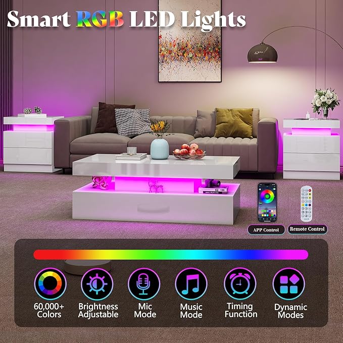 Modern LED Coffee Table Sets of 3, 2-Tier Center - Image 2