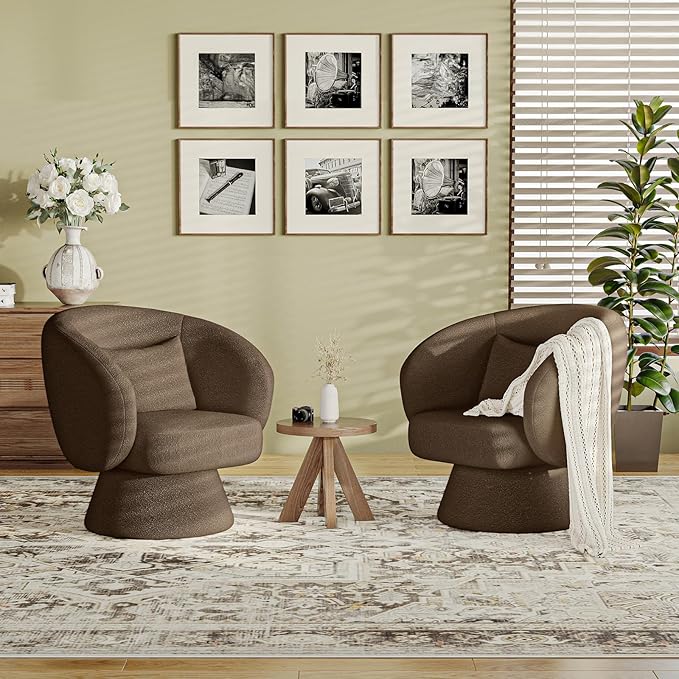 Modern Upholstered Barrel Chair with 360° Swivel - Image 2